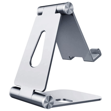 AISENS Soporte De Sobremesa Tamaño M Ajustable (2 Pivotes) Para Movil / Tablet, Plata
