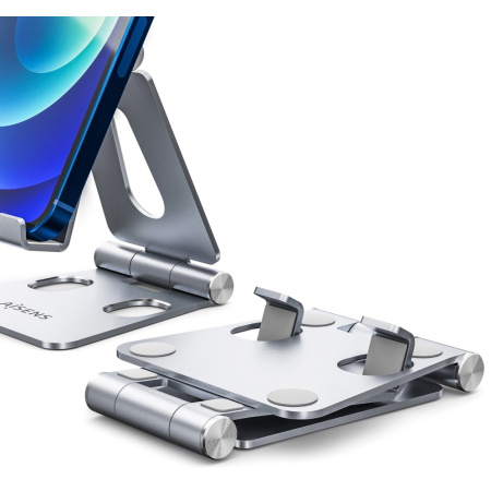 AISENS Soporte De Sobremesa Tamaño M Ajustable (2 Pivotes) Para Movil / Tablet, Plata