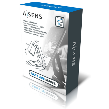 AISENS Soporte De Sobremesa Tamaño M Ajustable (2 Pivotes) Para Movil / Tablet, Plata