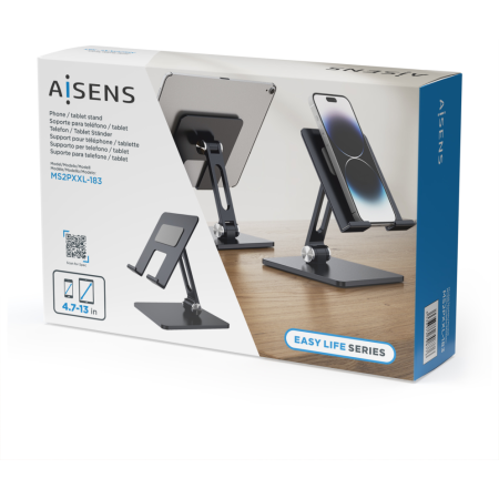 AISENS Soporte de Sobremesa Tamaño XXL Ajustable (2 Pivotes) para Movil / Tablet, Gris