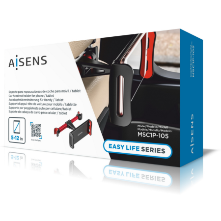 AISENS Soporte Coche Ajustable (1 Pivote) Para Reposacabezas Para Telefono / Tablet, Rojo