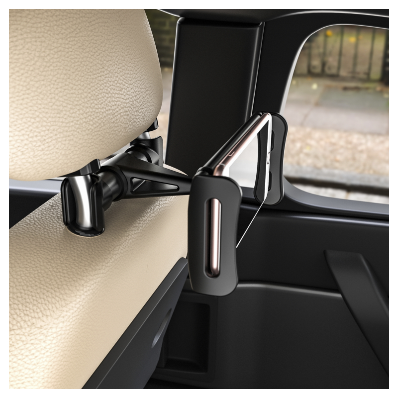 AISENS Soporte Coche Ajustable (1 Pivote) Para Reposacabezas Para Telefono / Tablet, Negro