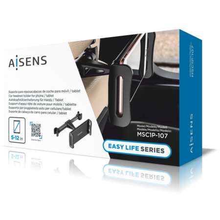 AISENS Soporte Coche Ajustable (1 Pivote) Para Reposacabezas Para Telefono / Tablet, Negro