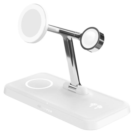 HYPER HJ3004WHGL cargador de dispositivo móvil Auriculares, Smartphone, Reloj inteligente Plata, Blanco CC, USB Cargador inalámb