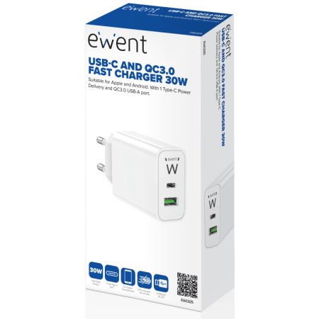 Ewent EW1325_R1 cargador de dispositivo móvil Universal Blanco Corriente alterna Carga rápida Interior