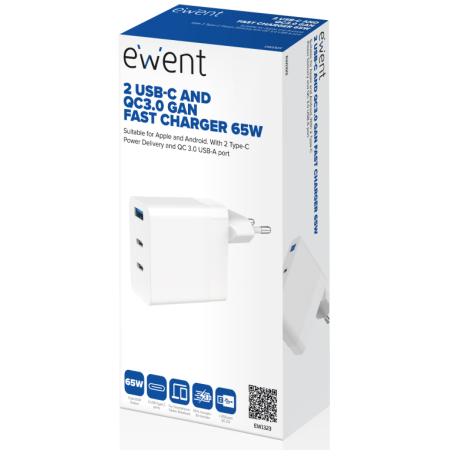Ewent EW1323 cargador de dispositivo móvil Universal Blanco Corriente alterna Carga rápida Interior