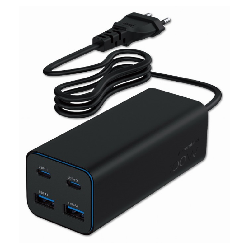 Gembird TA-UC-2A2C-PD100-01-BK cargador de dispositivo móvil Portátil, Smartphone Negro Corriente alterna Carga rápida Interior