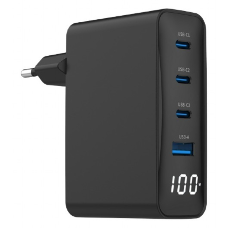Gembird TA-UC-PDQC100LCD-01-BK cargador de dispositivo móvil Portátil, Smartphone Negro Corriente alterna Carga rápida Interior