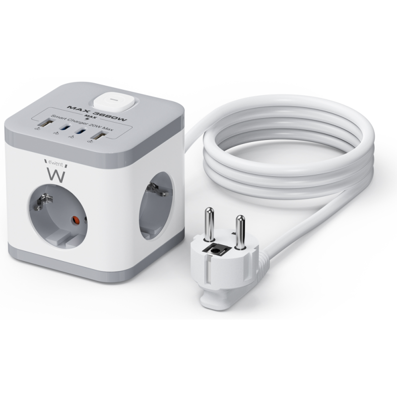 Ewent EW3863 base múltiple 1,5 m 3 salidas AC Interior Gris, Blanco