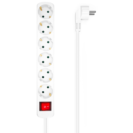 AISENS Base Multiple 6 Tomas Con Interruptor Con Cable 3x1.5mm2, Blanco, 1.4m
