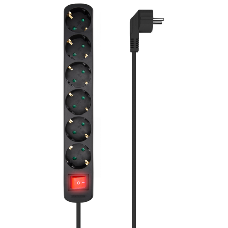 AISENS Base Multiple 6 Tomas Con Interruptor Con Cable 3x1.5mm2, Negro, 1.4m