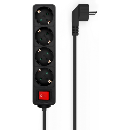 AISENS Base Multiple 4 Tomas con Interruptor con Cable 3×1.5mm2, Negro, 1.4 m
