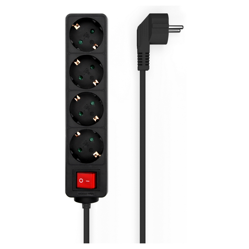 AISENS Base Multiple 4 Tomas con Interruptor con Cable 3×1.5mm2, Negro, 1.4 m