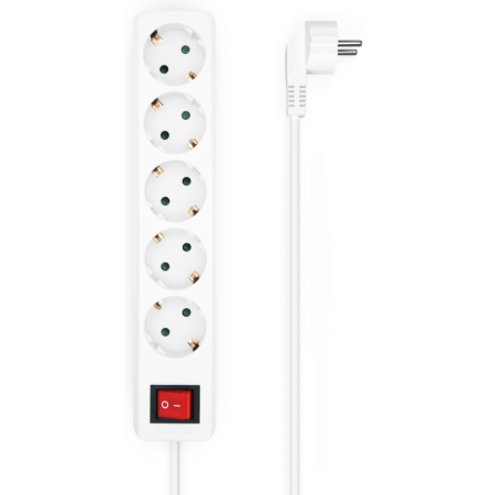 AISENS Base Multiple 5 Tomas con Interruptor con Cable 3×1.5mm2, Blanco, 1.4 m