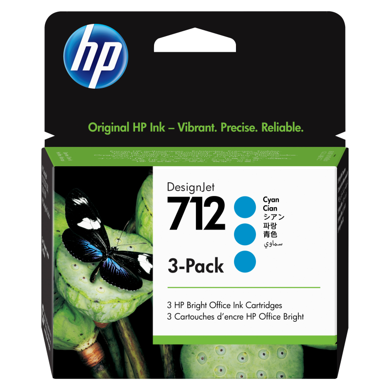 HP Paquete de 3 cartuchos de Tinta DesignJet 712 cian de 29 ml