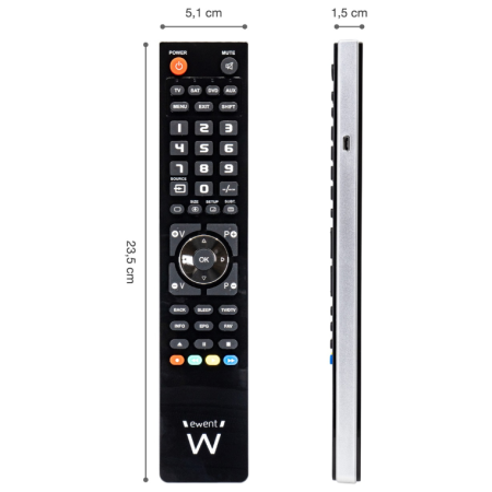 Ewent EW1570 mando a distancia DTT, DVD/Blu-ray, Proyector, SAT, STB, Altavoz para barra de sonido, TV, Universal, VCR Botones