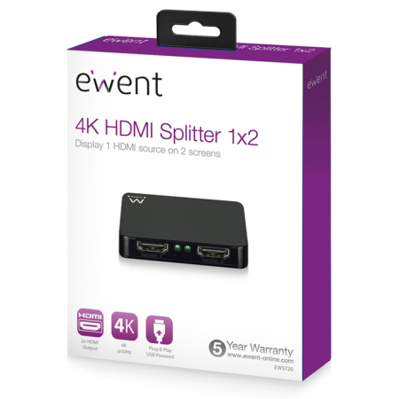 Ewent EW3720 divisor de video HDMI 2x HDMI