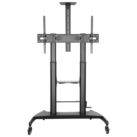 AISENS Soporte de Suelo ECO con Ruedas y Manivela, Bandeja para DVD y Soporte de Cámara para Monitor/TV 100Kg de 60-100, Negro