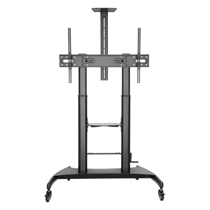 AISENS Soporte de Suelo ECO con Ruedas y Manivela, Bandeja para DVD y Soporte de Cámara para Monitor/TV 100Kg de 60-100, Negro