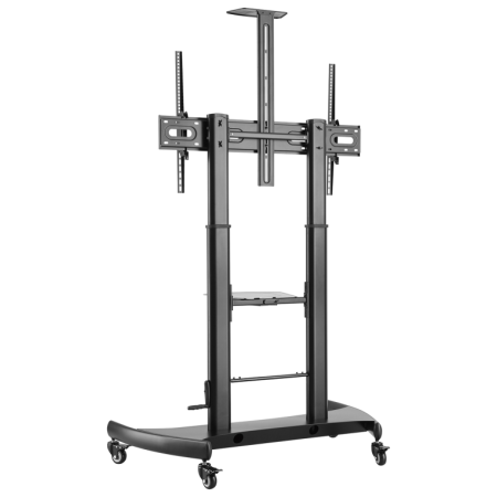 AISENS Soporte de Suelo ECO con Ruedas y Manivela, Bandeja para DVD y Soporte de Cámara para Monitor/TV 100Kg de 60-100, Negro