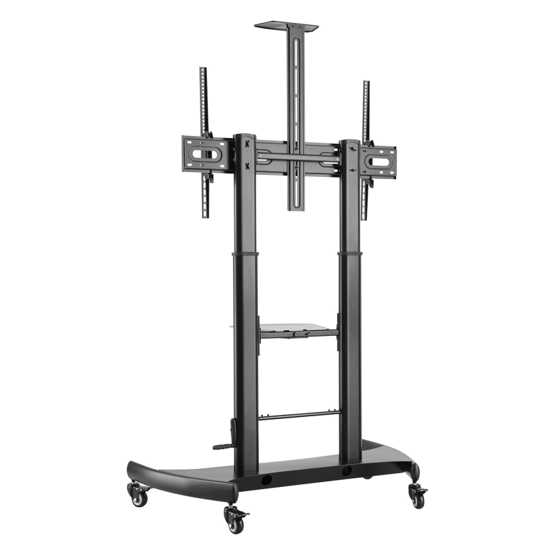 AISENS Soporte de Suelo ECO con Ruedas y Manivela, Bandeja para DVD y Soporte de Cámara para Monitor/TV 100Kg de 60-100, Negro