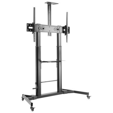AISENS Soporte de Suelo ECO con Ruedas y Manivela, Bandeja para DVD y Soporte de Cámara para Monitor/TV 100Kg de 60-100, Negro
