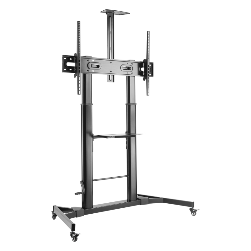 AISENS Soporte de Suelo ECO con Ruedas y Manivela, Bandeja para DVD y Soporte de Cámara para Monitor/TV 100Kg de 60-100, Negro