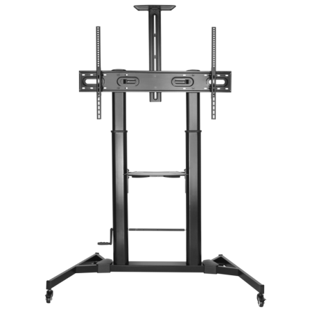 AISENS Soporte de Suelo ECO con Ruedas y Manivela, Bandeja para DVD y Soporte de Cámara para Monitor/TV 100Kg de 60-100, Negro
