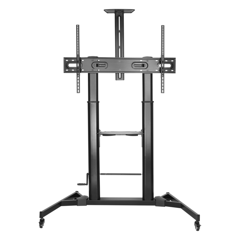 AISENS Soporte de Suelo ECO con Ruedas y Manivela, Bandeja para DVD y Soporte de Cámara para Monitor/TV 100Kg de 60-100, Negro