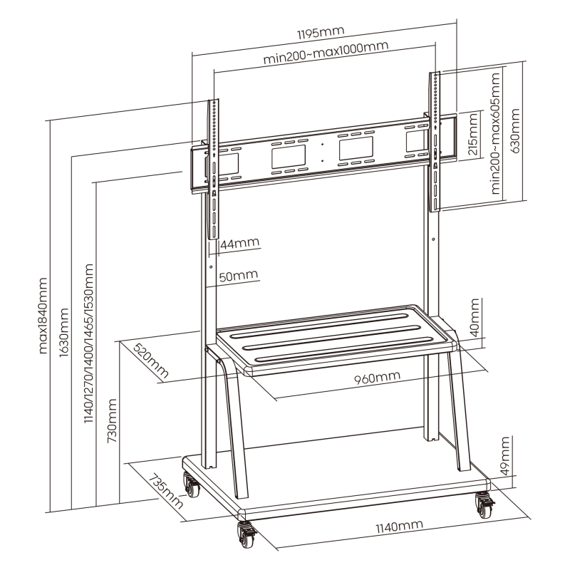 Ewent EW1541 soporte para pantalla de señalización 3,05 m (120″) Negro