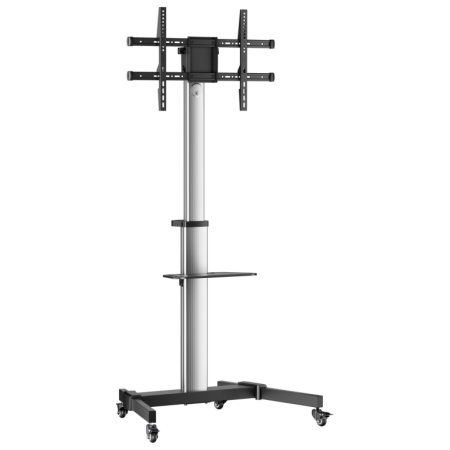 AISENS Floor Stand with Wheel, DVD Tray for Monitor/TV 50Kg from 37-86, Black-Silver
