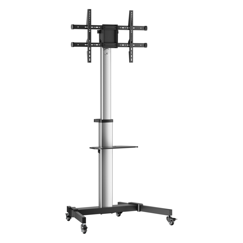 AISENS Floor Stand with Wheel, DVD Tray for Monitor/TV 50Kg from 37-86, Black-Silver