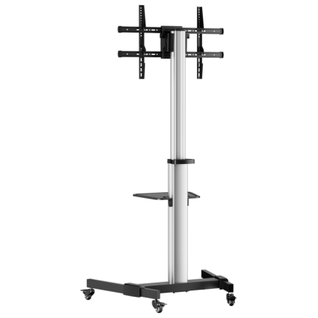 AISENS Floor Stand with Wheel, DVD Tray for Monitor/TV 50Kg from 37-86, Black-Silver
