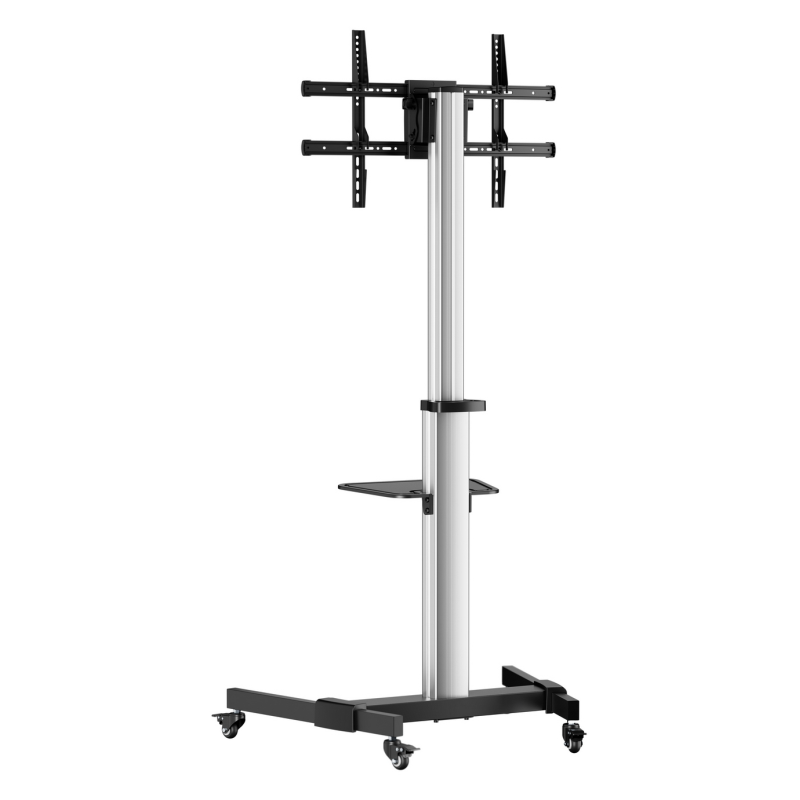 AISENS Floor Stand with Wheel, DVD Tray for Monitor/TV 50Kg from 37-86, Black-Silver