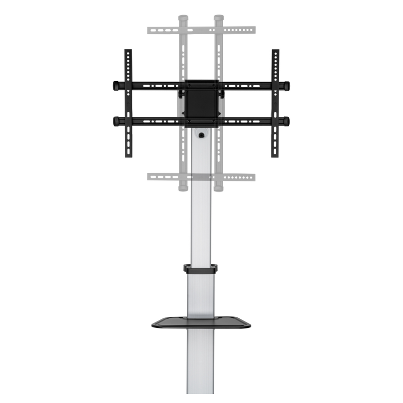 AISENS Floor Stand with Wheel, DVD Tray for Monitor/TV 50Kg from 37-86, Black-Silver