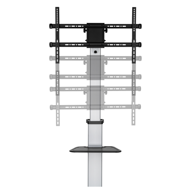AISENS Floor Stand with Wheel, DVD Tray for Monitor/TV 50Kg from 37-86, Black-Silver