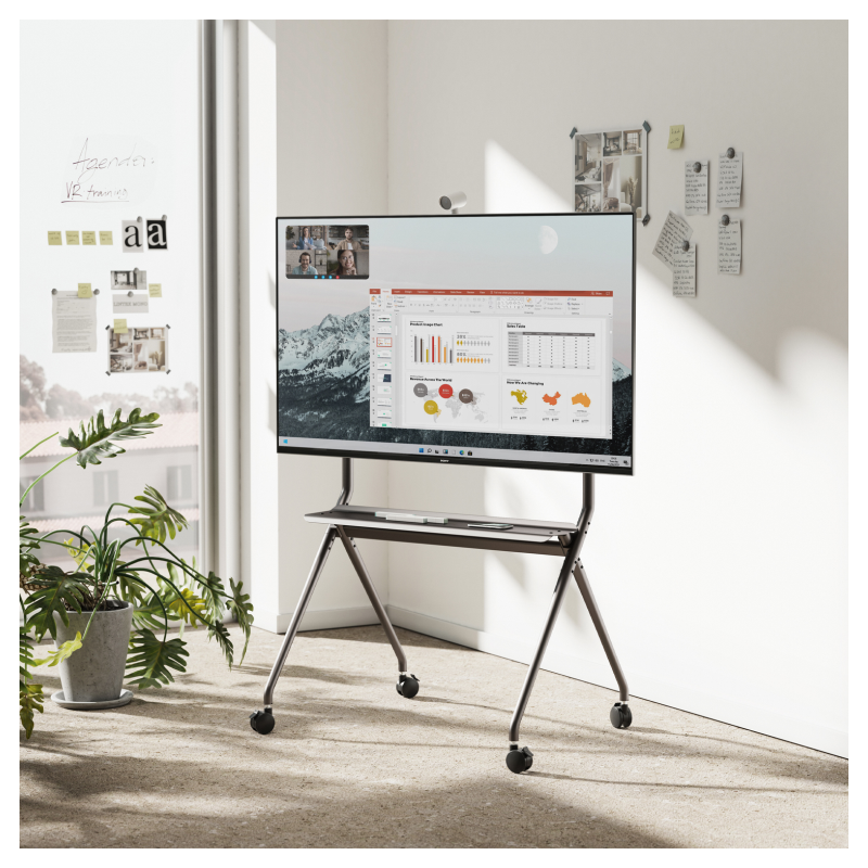 AISENS Soporte De Suelo Pro Con Rueda, 1 Bandeja Para Pantalla Interactiva/TV 120kg De 50-86, Negro