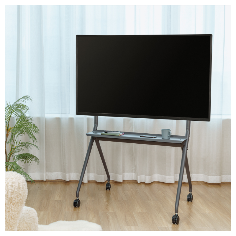 AISENS Soporte De Suelo Pro Con Rueda, 1 Bandeja Para Pantalla Interactiva/TV 120kg De 50-86, Negro
