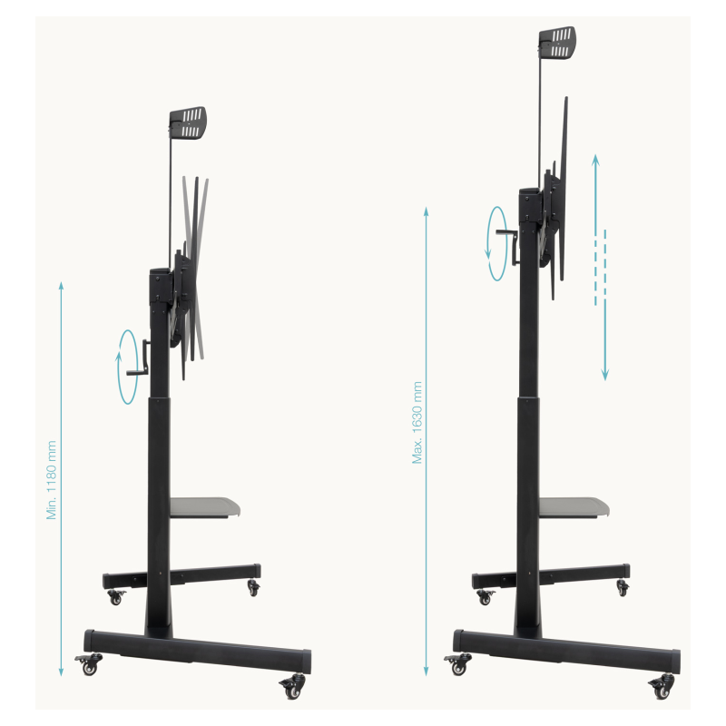 TooQ “AQUILES” Soporte de Suelo con Ruedas con Regulación de Altura para Pantallas 60″-100″, Negro