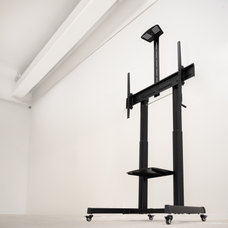 TooQ “AQUILES” Soporte de Suelo con Ruedas con Regulación de Altura para Pantallas 60″-100″, Negro