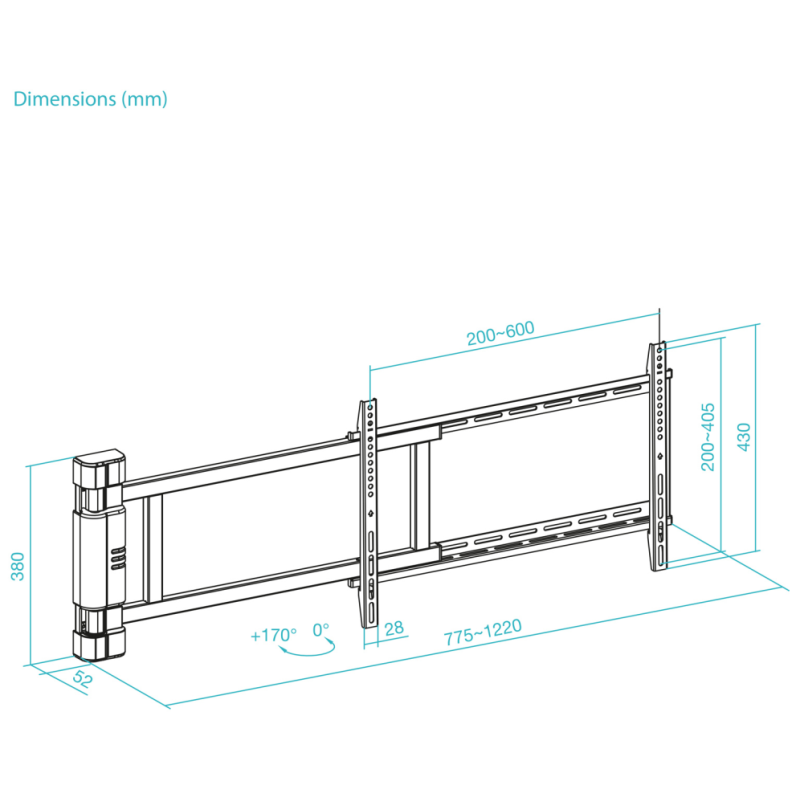 TooQ Soporte de pared Con regulación eléctrica para pantallas de 32” – 75”, Negro