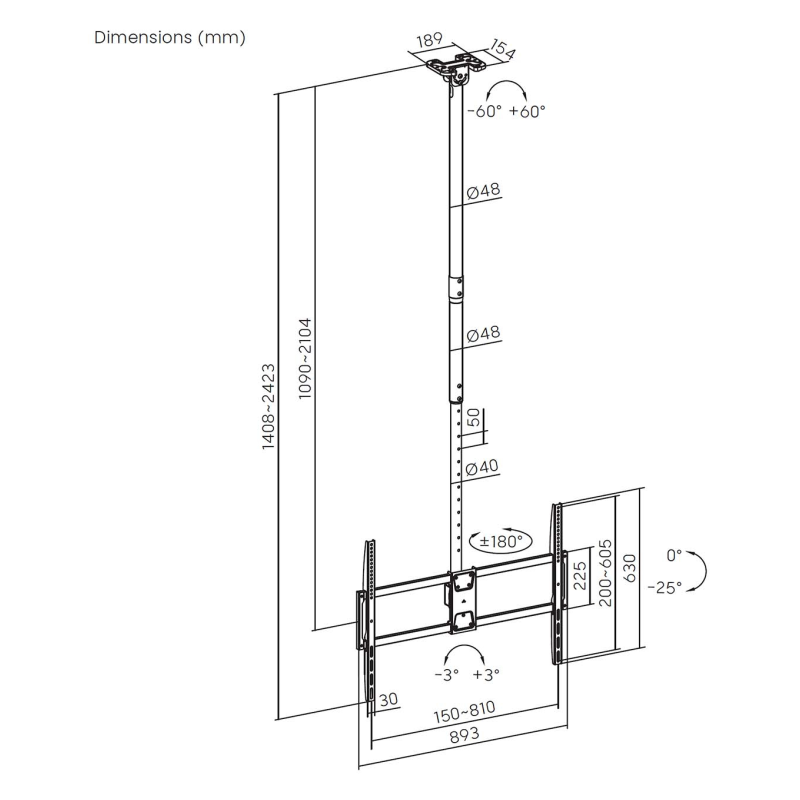 AISENS CT100TSLE-393 soporte para TV 2,54 m (100″)