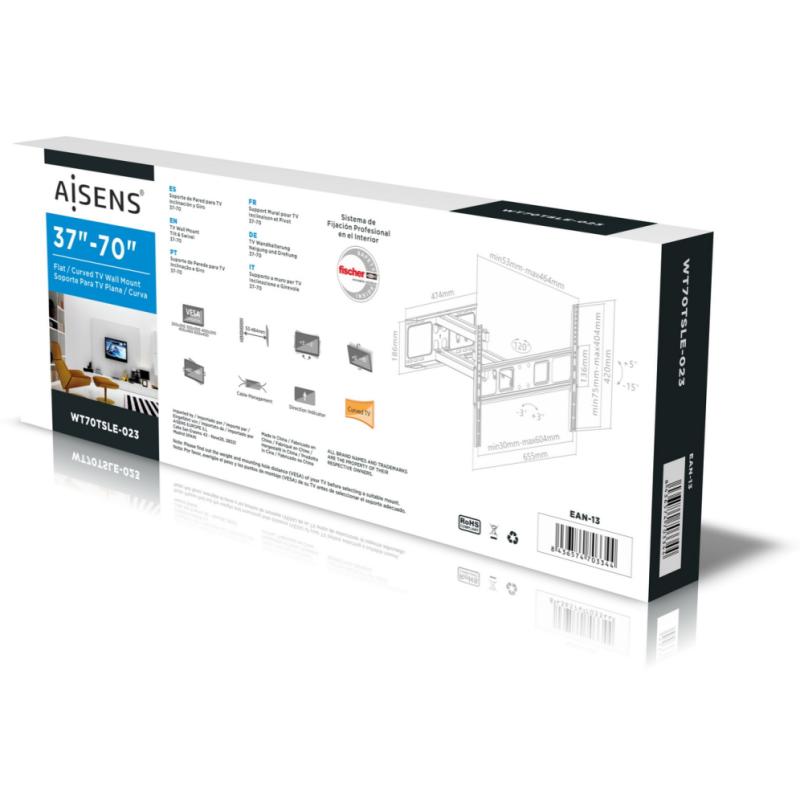 AISENS WT70TSLE-023 soporte para TV 177,8 cm (70″) Negro