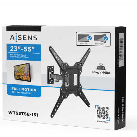 AISENS Soporte Eco Giratorio, Inclinable Para Monitor/TV 30kg (2 Pivotes) De 23-55, Negro