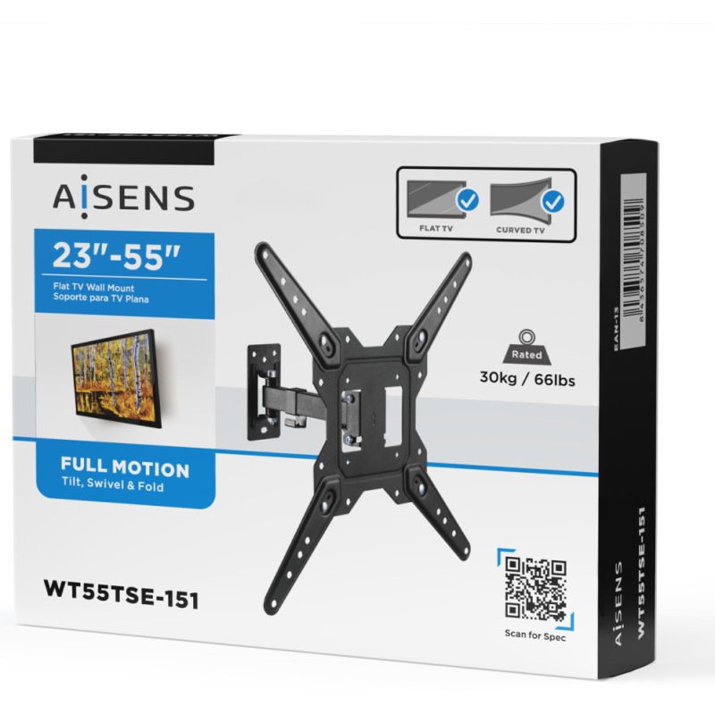 AISENS Soporte Eco Giratorio, Inclinable Para Monitor/TV 30kg (2 Pivotes) De 23-55, Negro