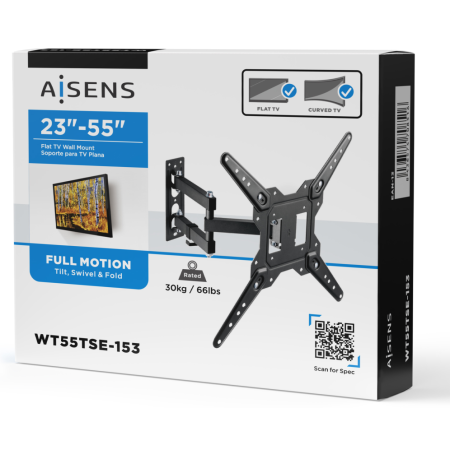 AISENS Soporte Eco Giratorio, Inclinable Para Monitor/TV 30kg (3 Pivotes) De 23-55, Negro