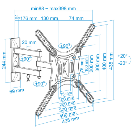 TooQ Soporte Giratorio e Inclinable para Monitor / TV LCD, Plasma de 23”- 55”, con Tres Pivotes, Negro