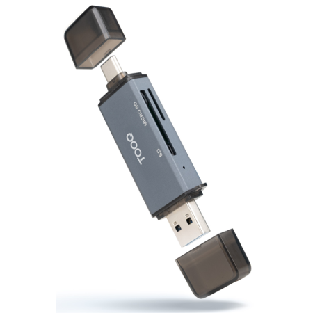 TooQ Lector de Tarjetas SD + TF, con entradas USB-C 3.0 + USB A, Color Gris