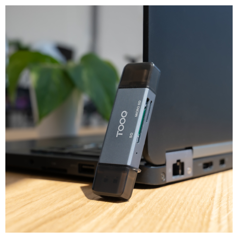 TooQ Lector de Tarjetas SD + TF, con entradas USB-C 3.0 + USB A, Color Gris