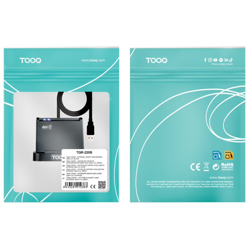 TooQ Lector de Tarjetas Inteligentes DNIe VISION USB 2.0, Negro